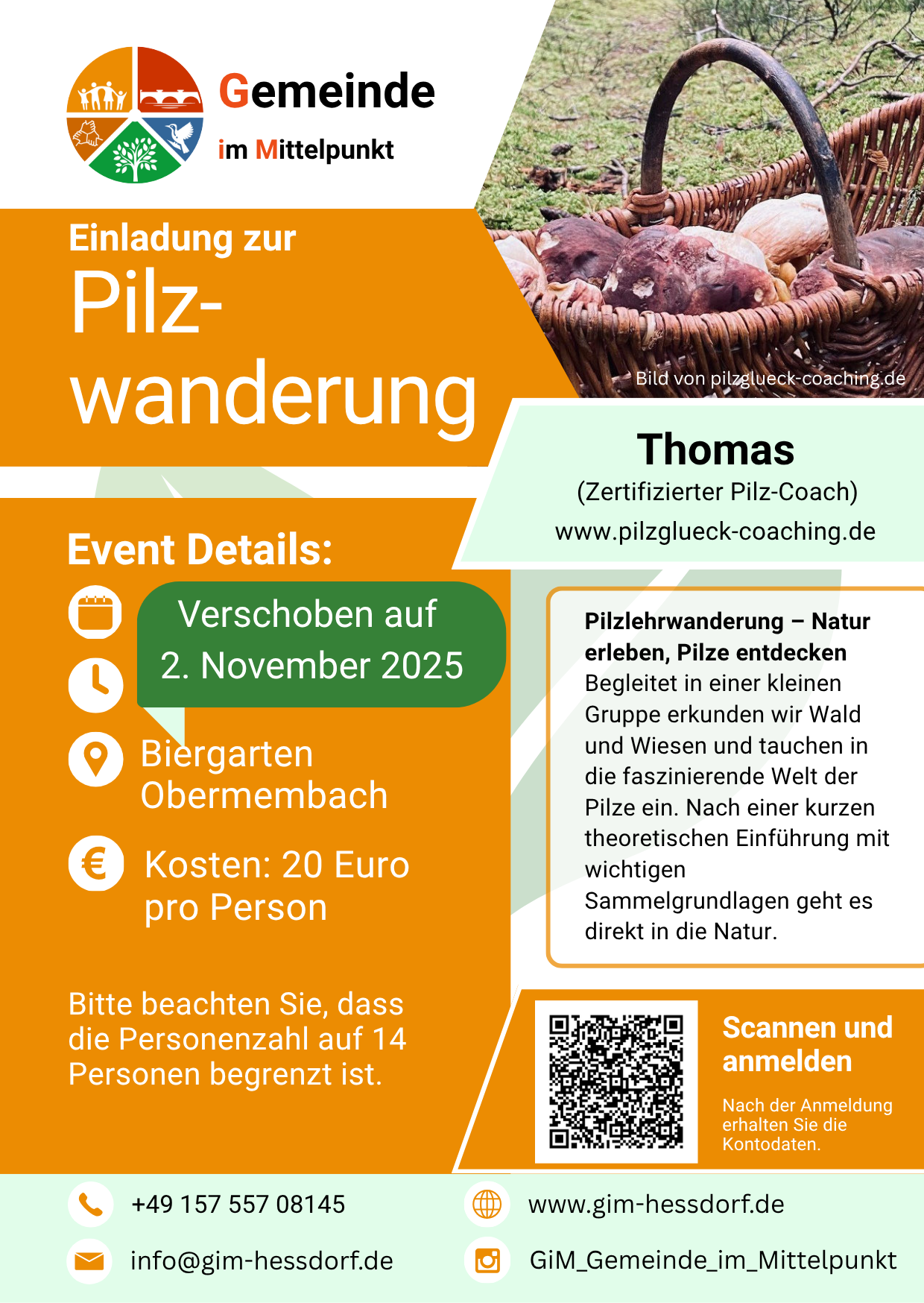 Pilzwanderung verschoben auf 2. November